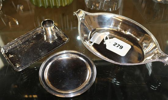 Oval silver dish and two other items